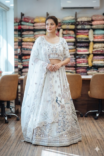 Ivory Gaji Silk Handwork Rangkat Lehenga Choli