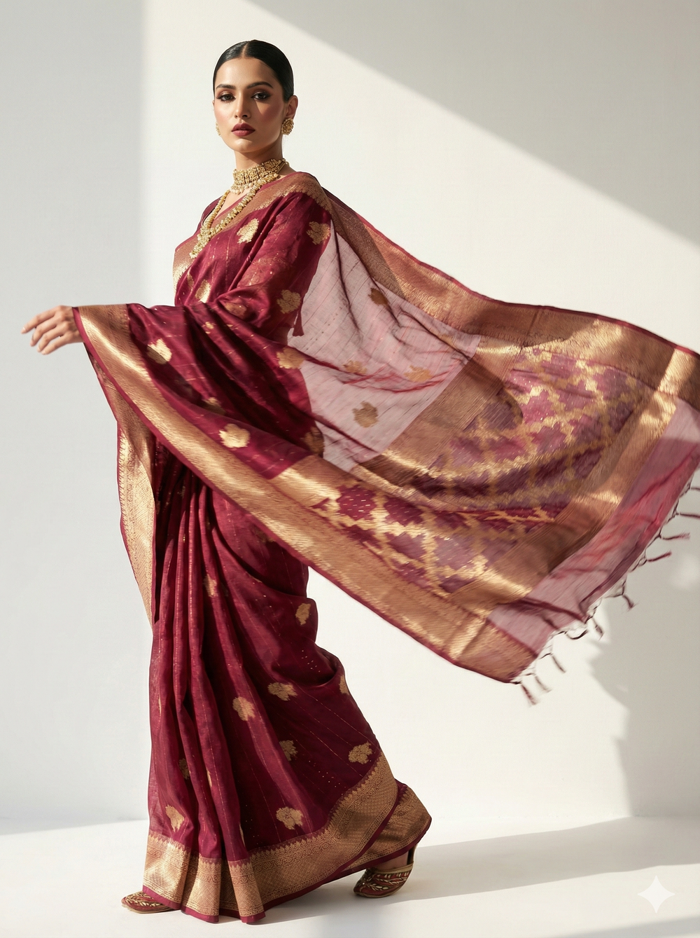 Premium Maroon Gold Zari Weaving Saree