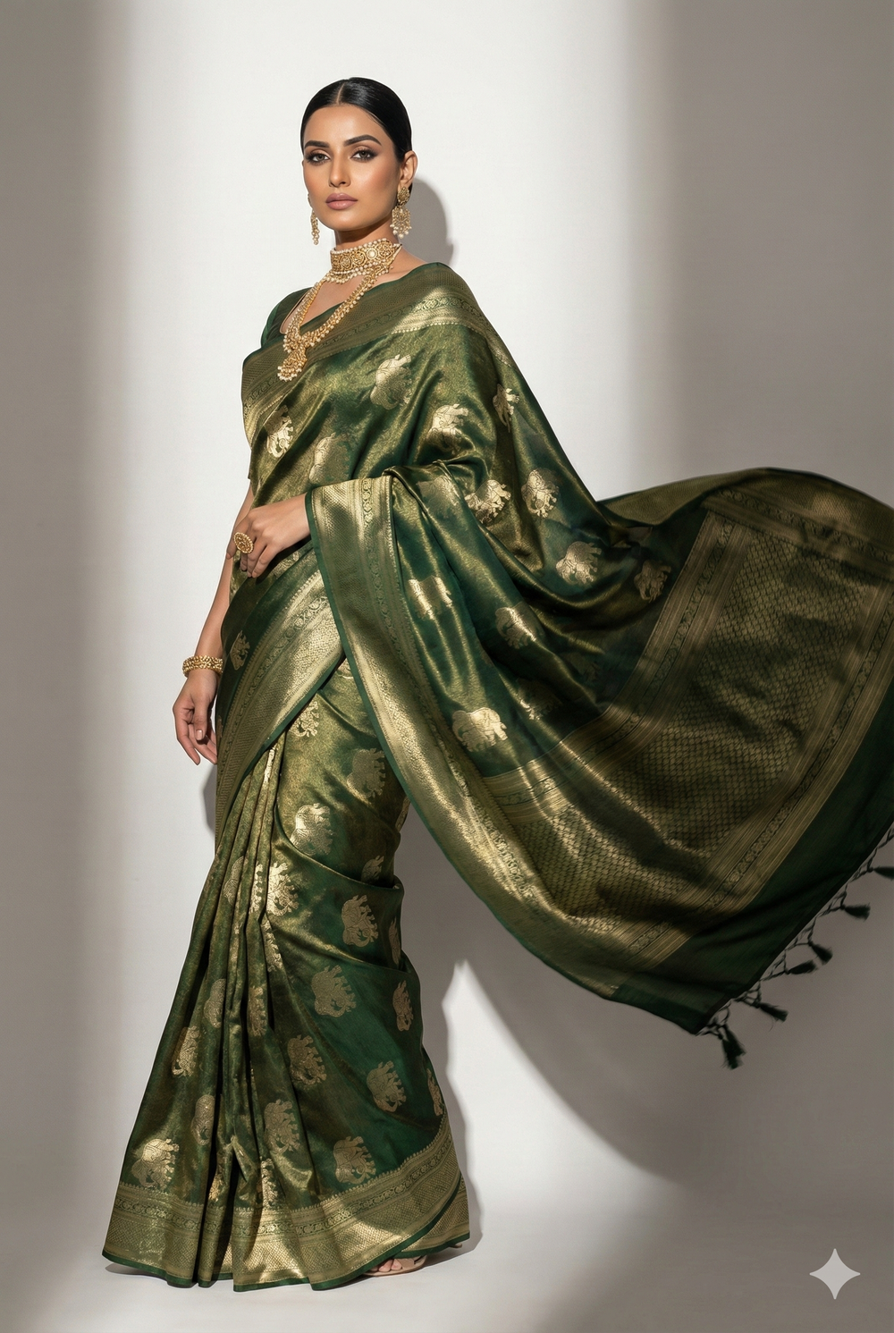 Emerald Green Kanjivaram Silk Zari Saree