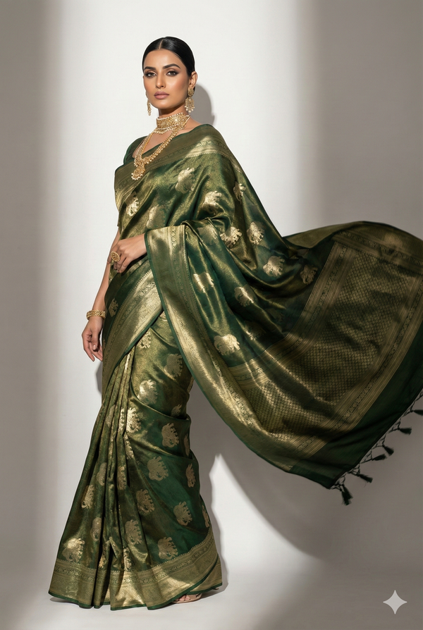 Emerald Green Kanjivaram Silk Zari Saree