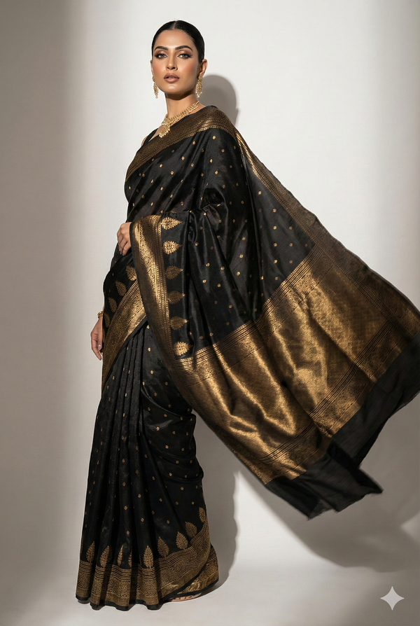 Premium Black Gold Zari Kanjivaram Saree