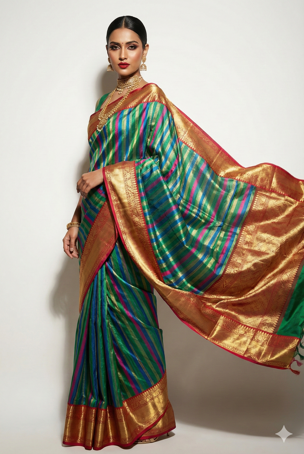 Traditional Kanjivaram Silk Saree with Gold Zari Border