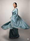 Ice Blue Embroidered Designer Saree