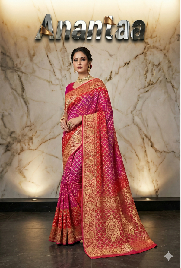 Banarasi Kaddi Georgette Bandhej Jangla Saree