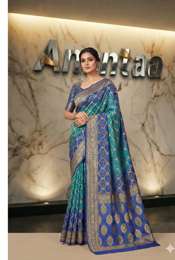 Banarasi kaddi georgette bandhej jangalo saree