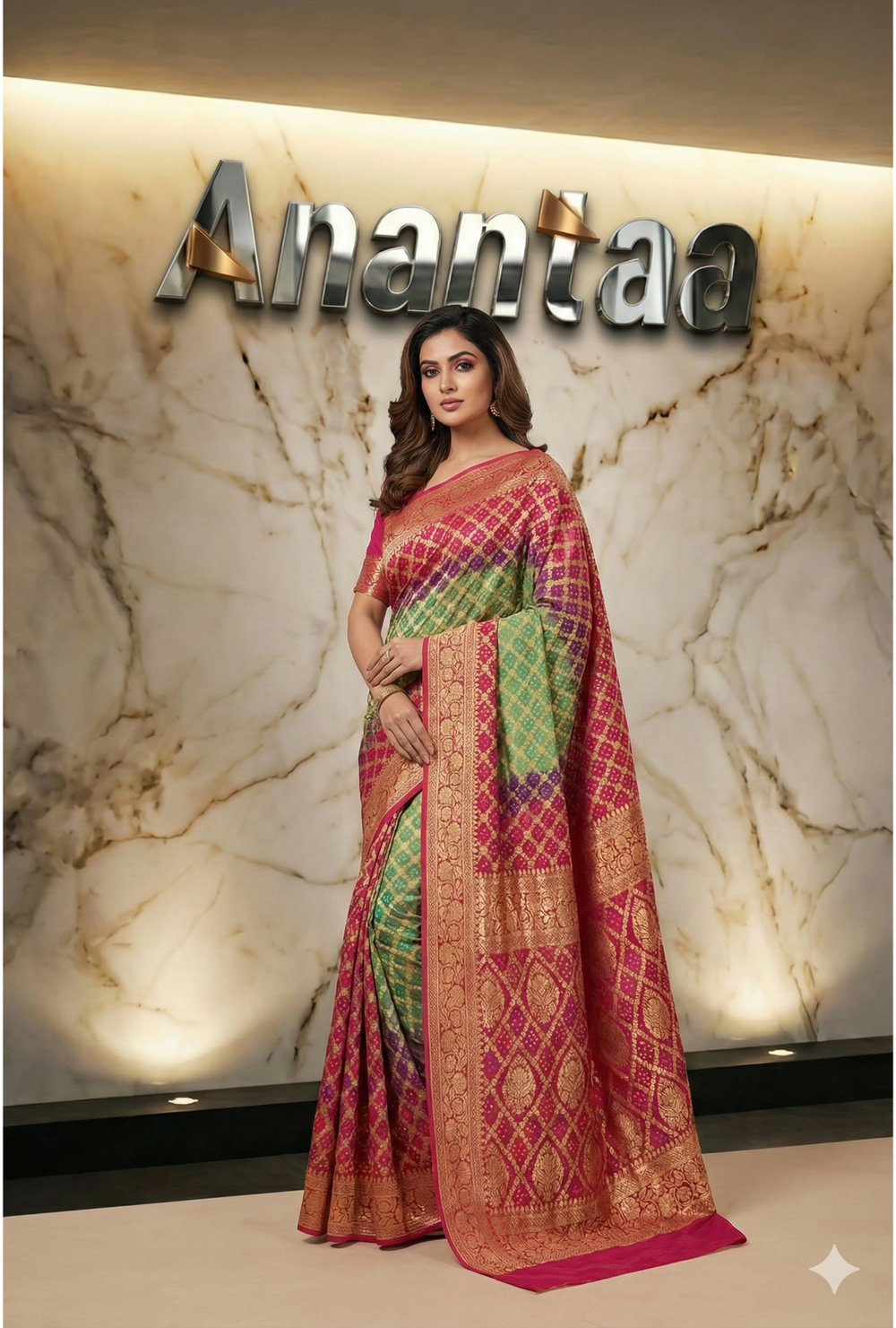 Banarasi Kaddi Georgette jangalo Bandhej Saree