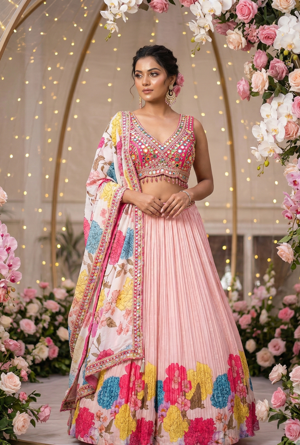 Pastel Pink Floral Designer Lehenga Choli