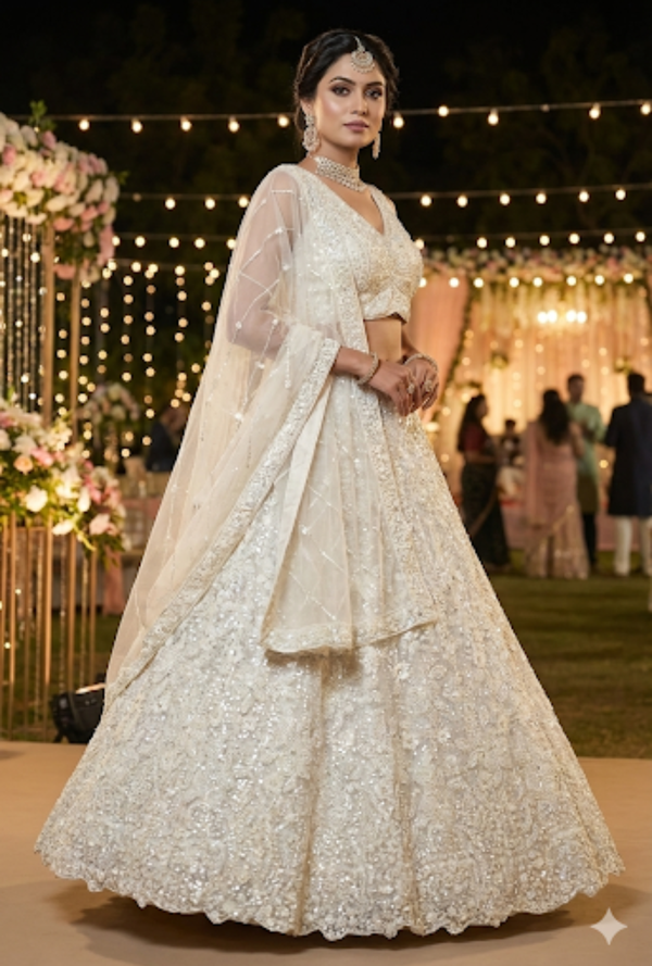 White Lahenga Choli Jarkhan work