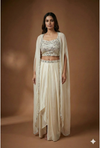 Dhoti Palazzo Indo-Western Lehenga Set with Embroidered Crop Top & Cape DupattaDhoti Palazzo Indo-Western Lehenga Set with Embroidered Crop Top & Cape Dupatta