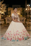 Ivory Floral Printed Lehenga Choli | Georgette Lehenga with Embroidered Blouse & Net Dupatta
