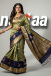 Premium Green Kanjivaram Silk Saree with Navy Border