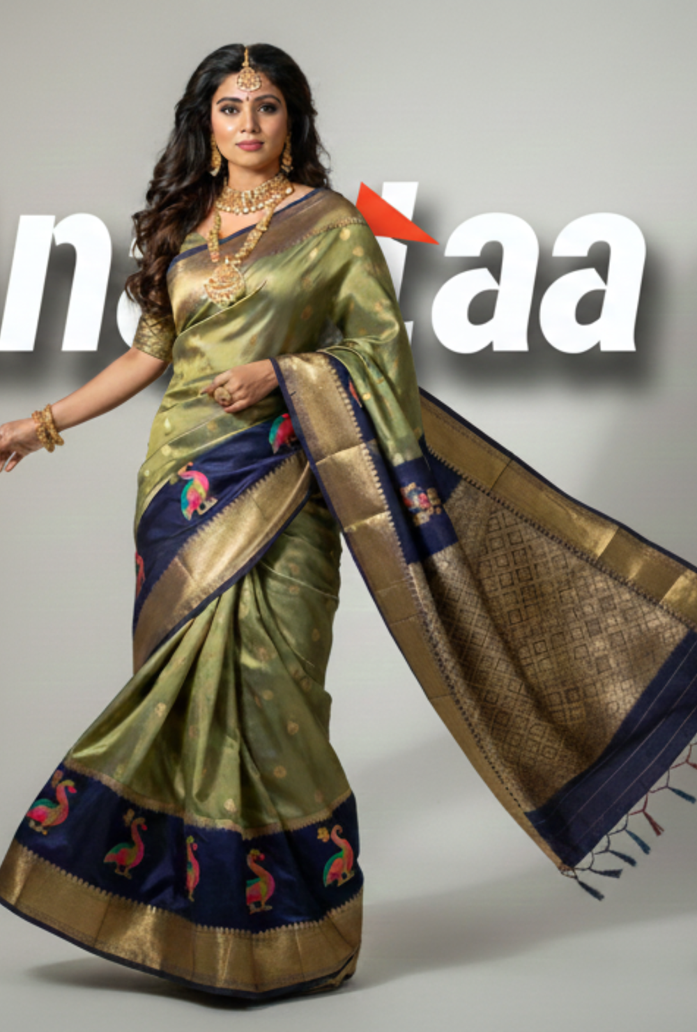 Premium Green Kanjivaram Silk Saree with Navy Border