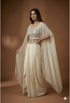 Dhoti Palazzo Indo-Western Lehenga Set with Embroidered Crop Top & Cape DupattaDhoti Palazzo Indo-Western Lehenga Set with Embroidered Crop Top & Cape Dupatta