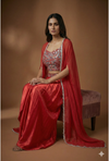 Dhoti Palazzo Indo-Western Lehenga Set with Embroidered Crop Top & Cape DupattaDhoti Palazzo Indo-Western Lehenga Set with Embroidered Crop Top & Cape Dupatta