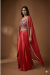 Dhoti Palazzo Indo-Western Lehenga Set with Embroidered Crop Top & Cape DupattaDhoti Palazzo Indo-Western Lehenga Set with Embroidered Crop Top & Cape Dupatta