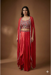 Dhoti Palazzo Indo-Western Lehenga Set with Embroidered Crop Top & Cape DupattaDhoti Palazzo Indo-Western Lehenga Set with Embroidered Crop Top & Cape Dupatta