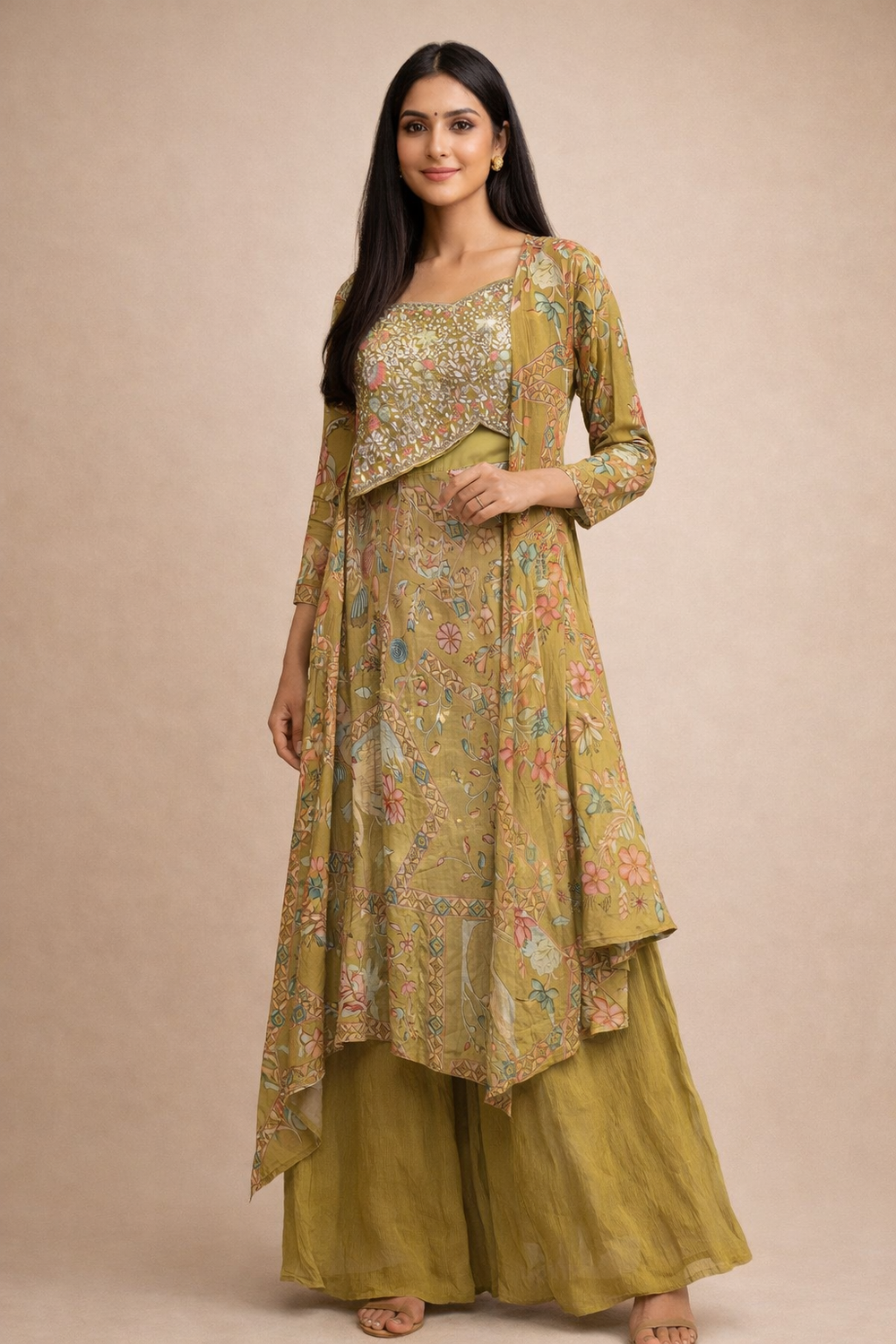 Premium Indo-Western Choli Palazzo Set with Embroidered Shrug – Festive & Wedding Wear