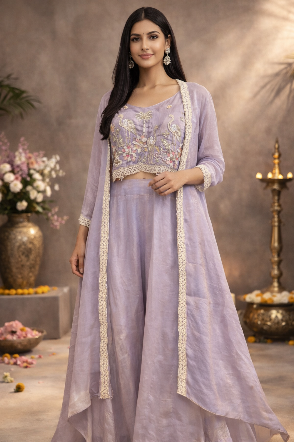 Elegant Handwork Indo-Western Choli Palazzo Set with Shrug – Festive Special