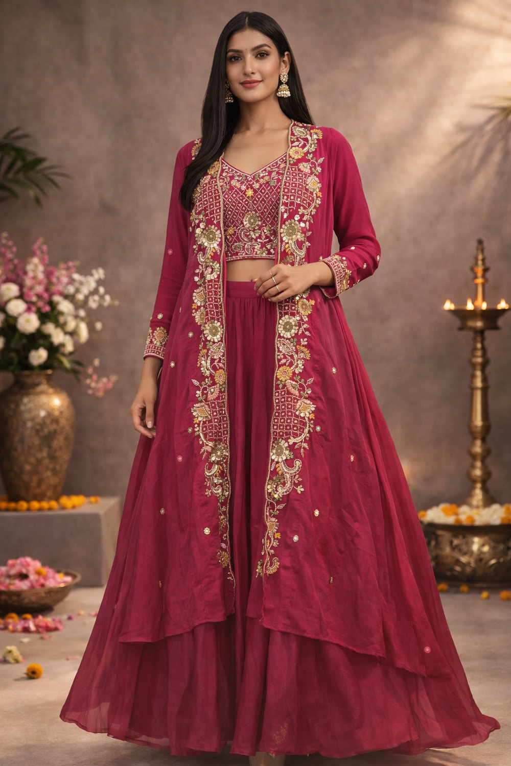 Elegant Choli Skirt Set with Designer Shrug – Festive & Party Wear