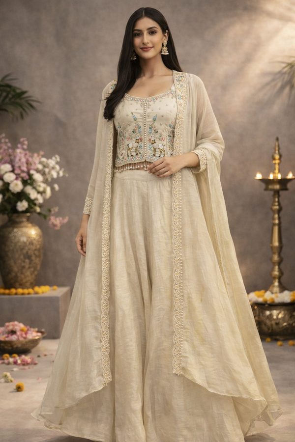 Festive Handwork Choli Palazzo Set with Necklace & Dupatta – Complete Occasion Look